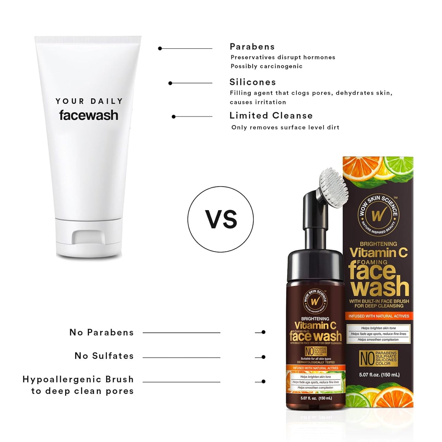 WOW Vitamin C Face Wash with Face Brush: 150 ml