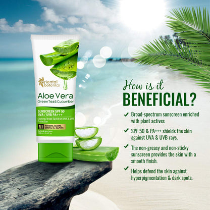 Oriental Botanics Aloe Vera, Green Tea & Cucumber Sunscreen: SPF 50, 100 ml