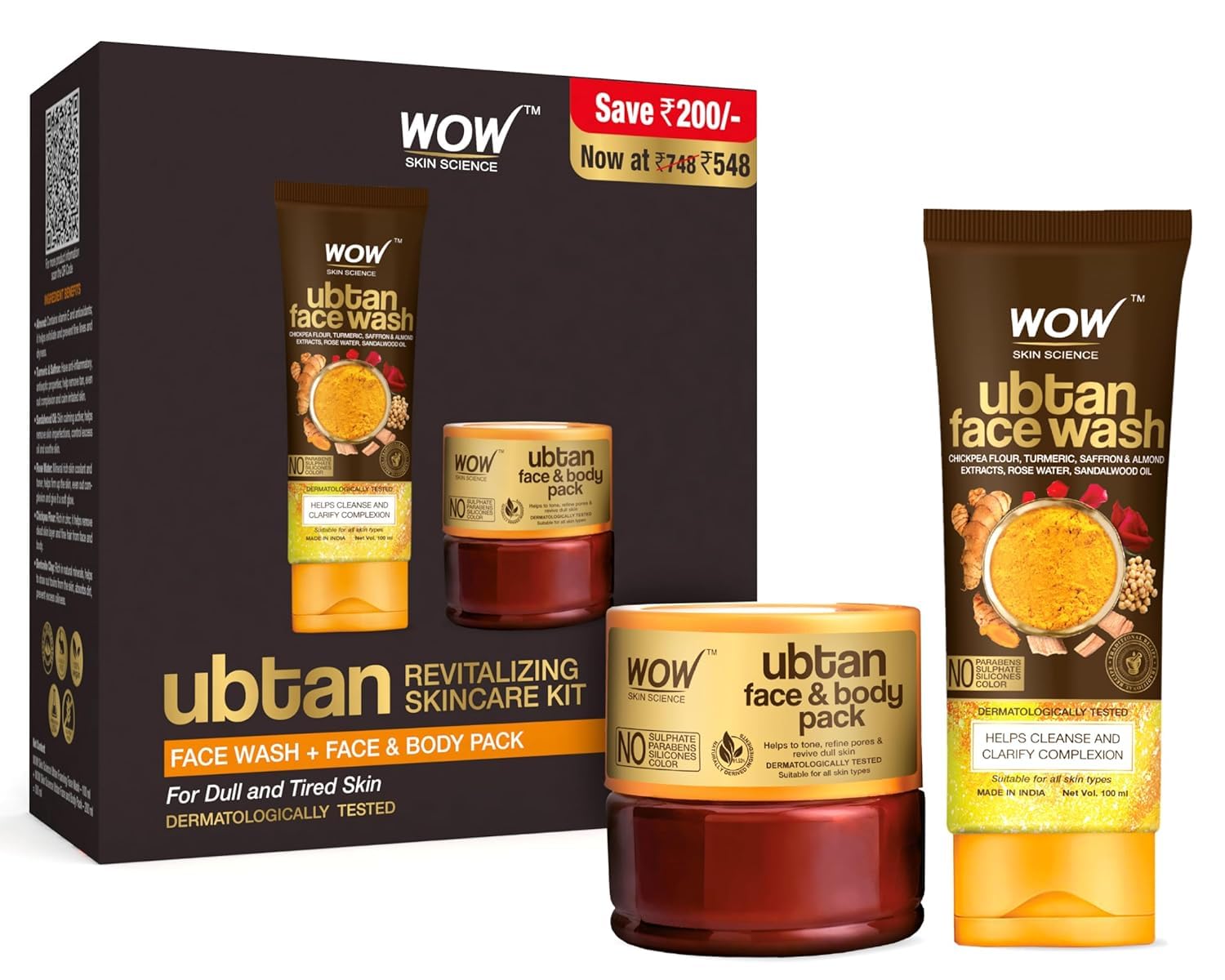 WOW Skin Science Ubtan Skincare Kit: FaceWash + Face & Body Pack, 300