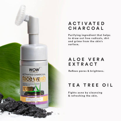WOW Activated Charcoal Face Wash: With Built-In Brush, 150 ml