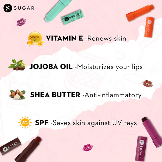 SUGAR Cosmetics Lip Balm & Mini Liquid Lipstick: 01 Mojito & 03 Tan Fan, Pack of 2
