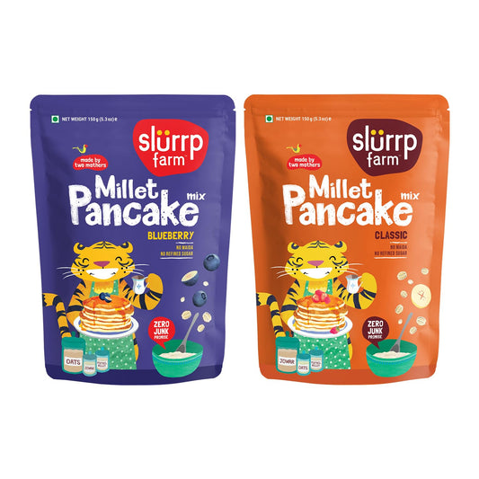 Slurrp Farm Millet Pancake Mix Combo: Blueberry & Classic, 300g, Pack of