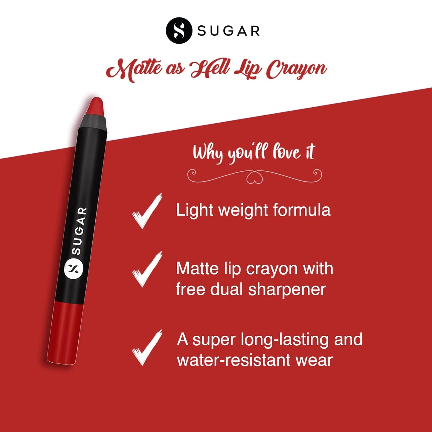 SUGAR Cosmetics Matte As Hell Crayon Lipstick: 01 Scarlett O'Hara, 2.8 g