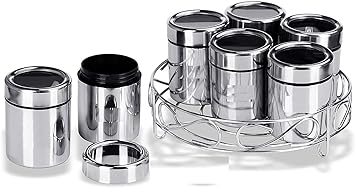 iKonbi Stainless Steel Masala & Dryfruit Set with Lid/Multipurpose Dabba Stand 7 in 1 Silver