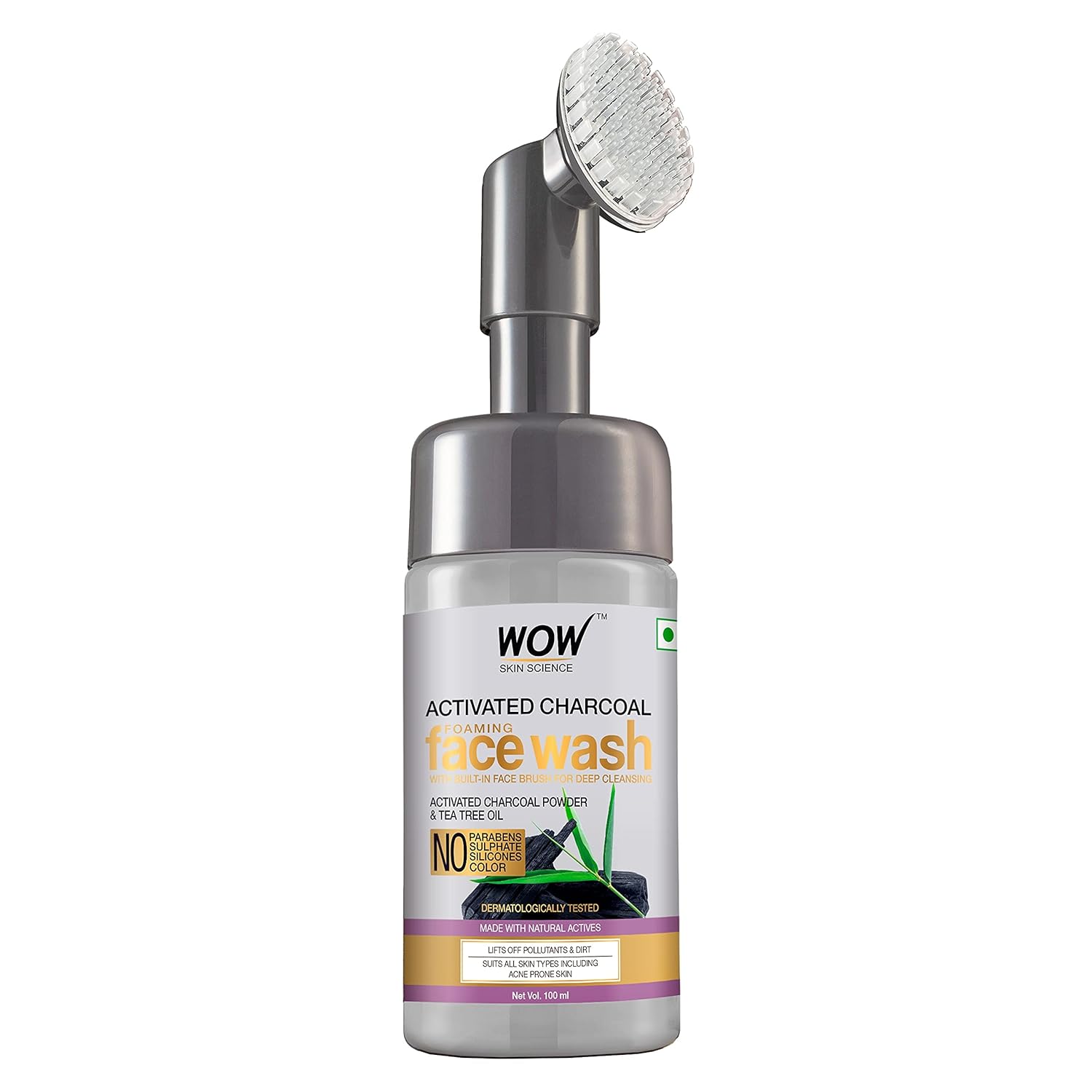 WOW Activated Charcoal FaceWash: With Built-In Brush, 150