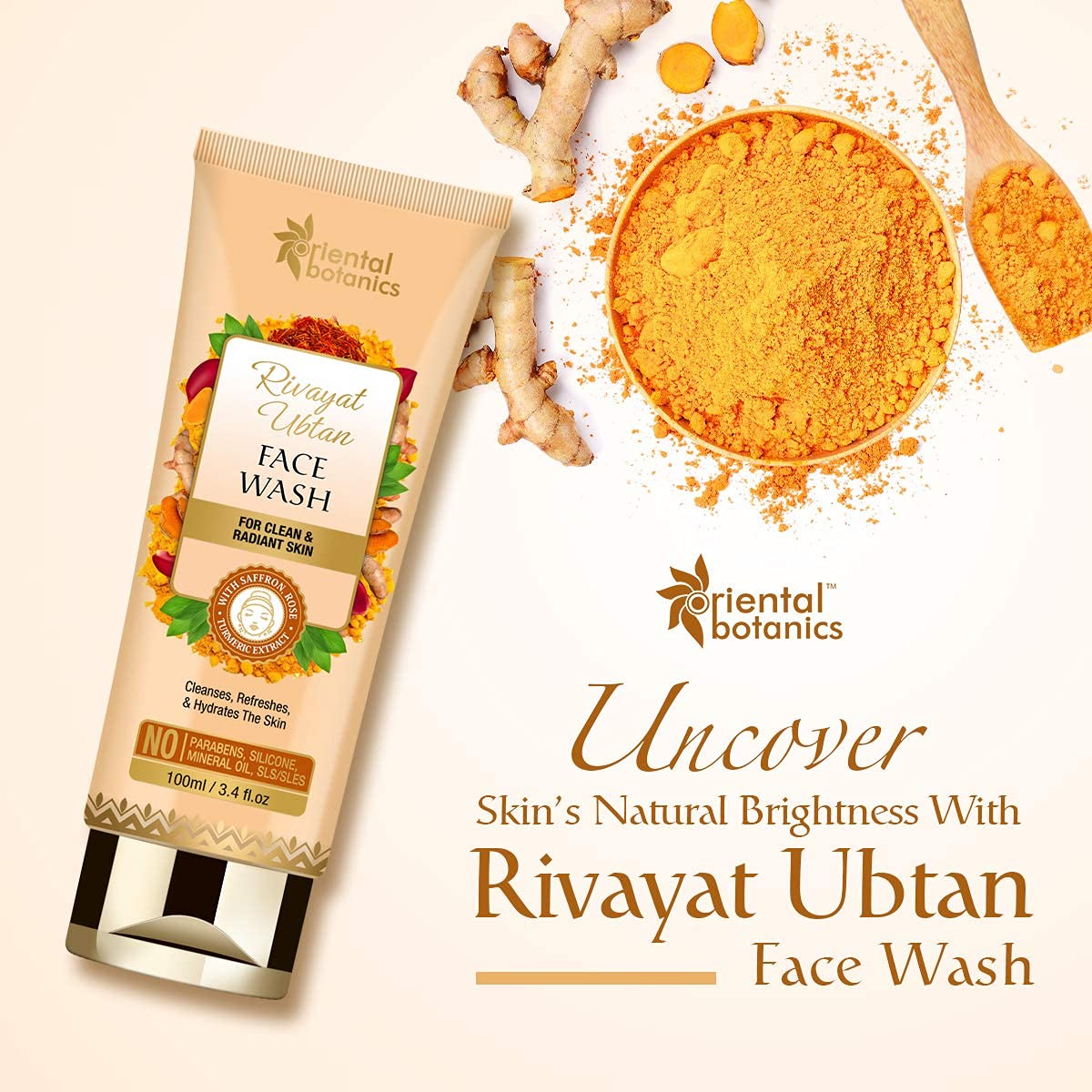 Oriental Botanics Rivayat Ubtan Face Wash: Saffron, Rose & Turmeric, 100 ml