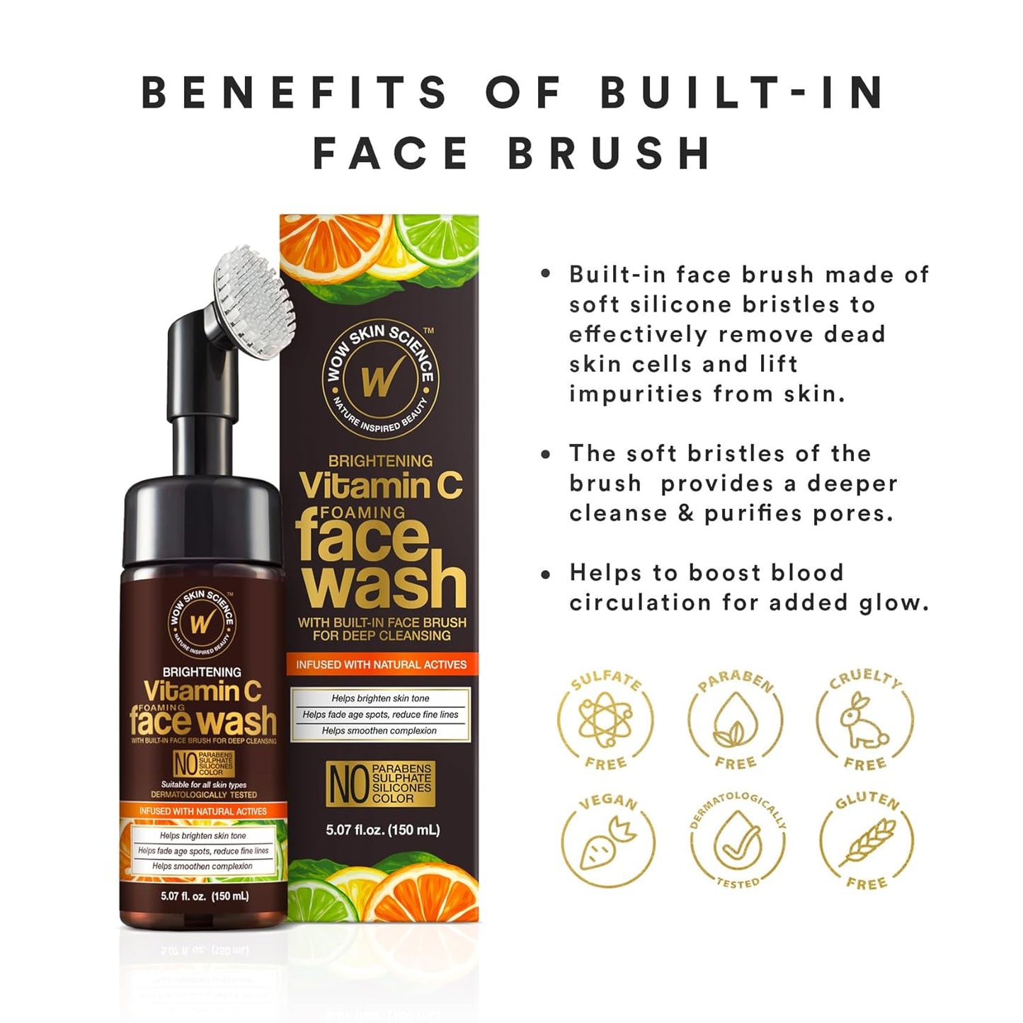 WOW Vitamin C Face Wash with Face Brush: 150 ml