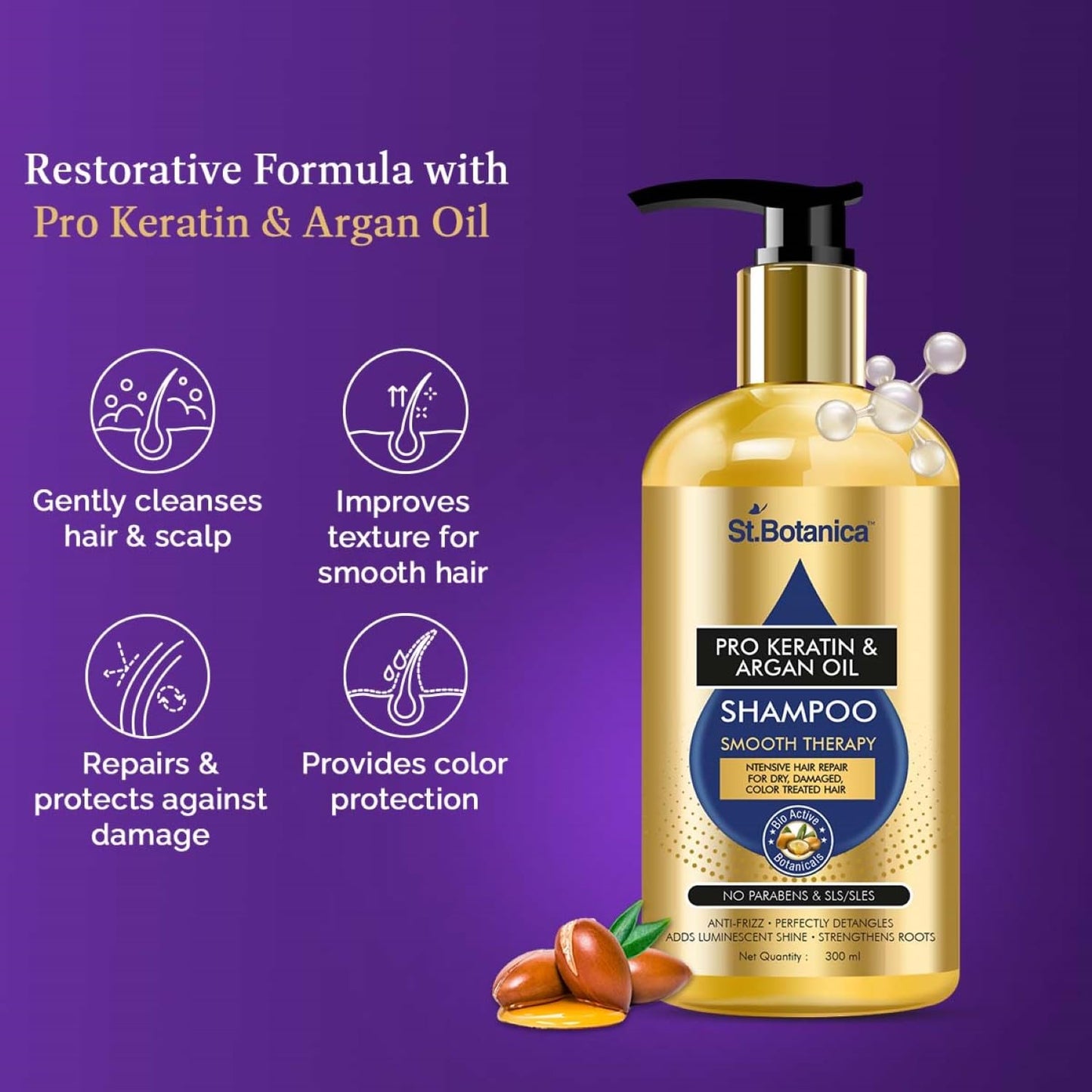StBotanica Pro Keratin & Argan Oil Shampoo: Smooth Therapy, 300 ml