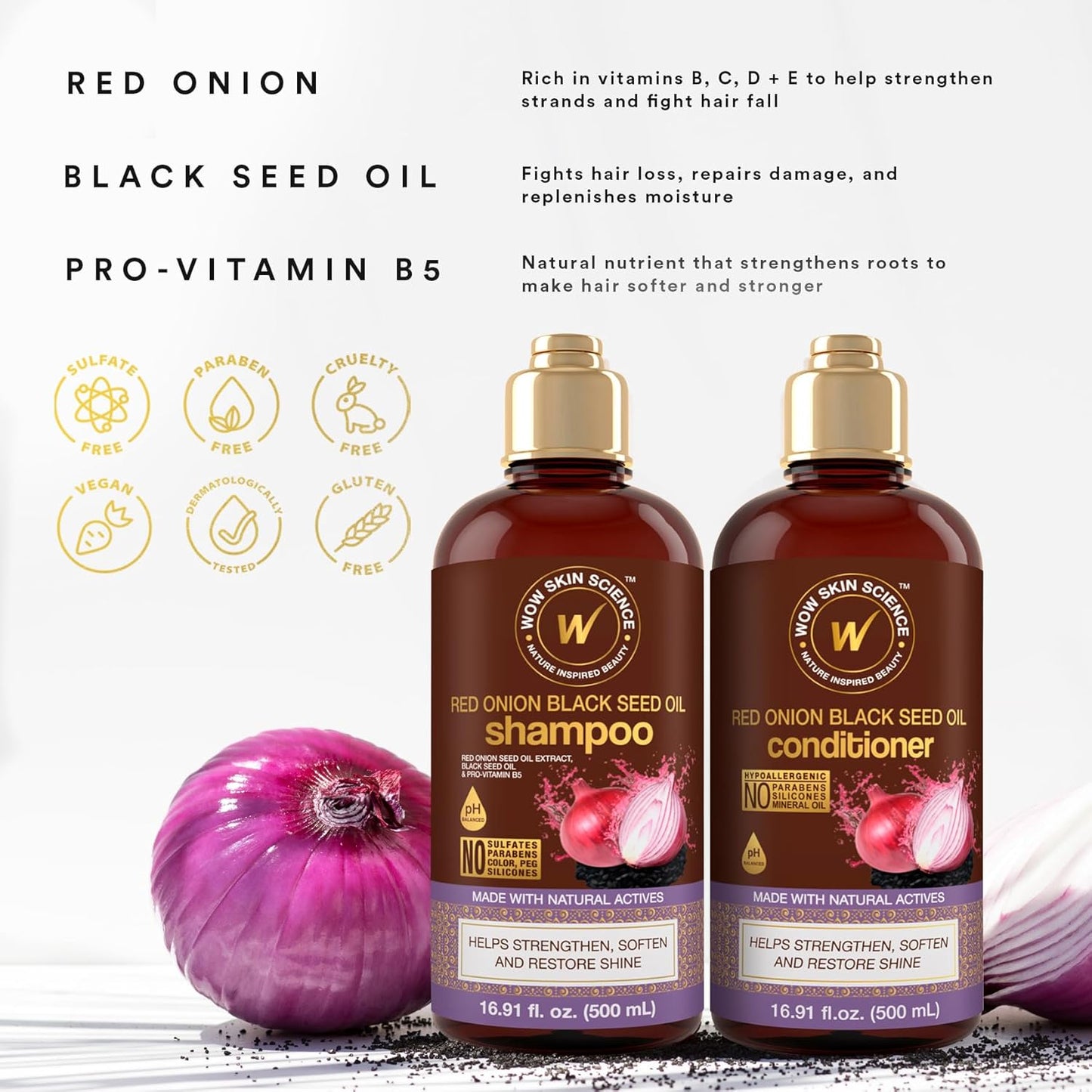 WOW Red Onion Black Seed Shampoo & Conditioner: 500 ml each