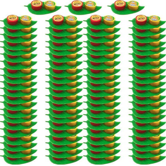 Gopuram Traditional Kumkum and Turmeric Powder Set with Decorative Leaf Holders,