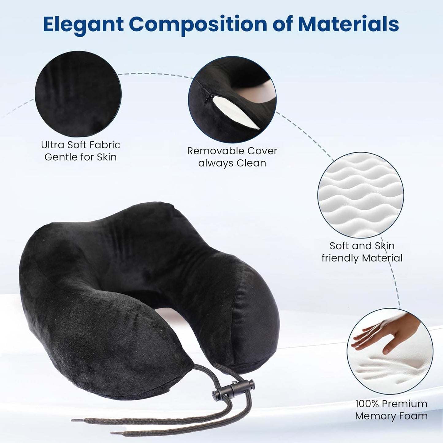 CareFoam Memory Foam Travel Pillow, Comfortable & Supportive Neck Pillow, Pain Relief Sleeping Neck Pillows for Travel, Airplane Pillow for Sleeping Airplane, Car, Office and Home