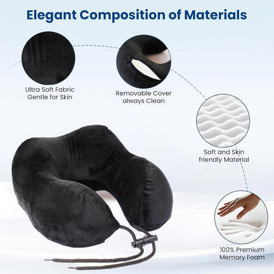 CareFoam Memory Foam Travel Pillow, Comfortable & Supportive Neck Pillow, Pain Relief Sleeping Neck Pillows for Travel, Airplane Pillow for Sleeping Airplane, Car, Office and Home