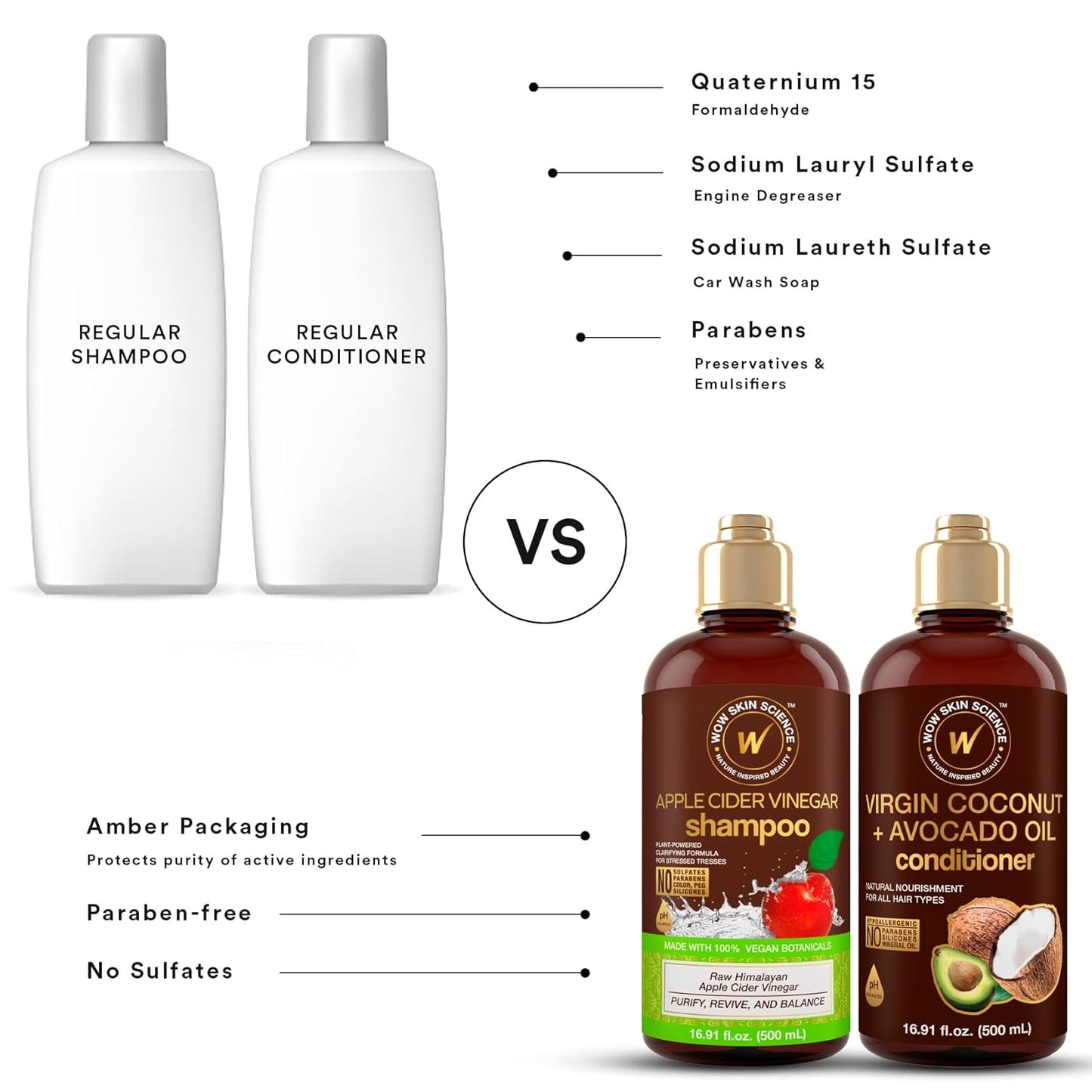 WOW Apple Cider Vinegar Shampoo & Avocado Conditioner Set: 500 ml each