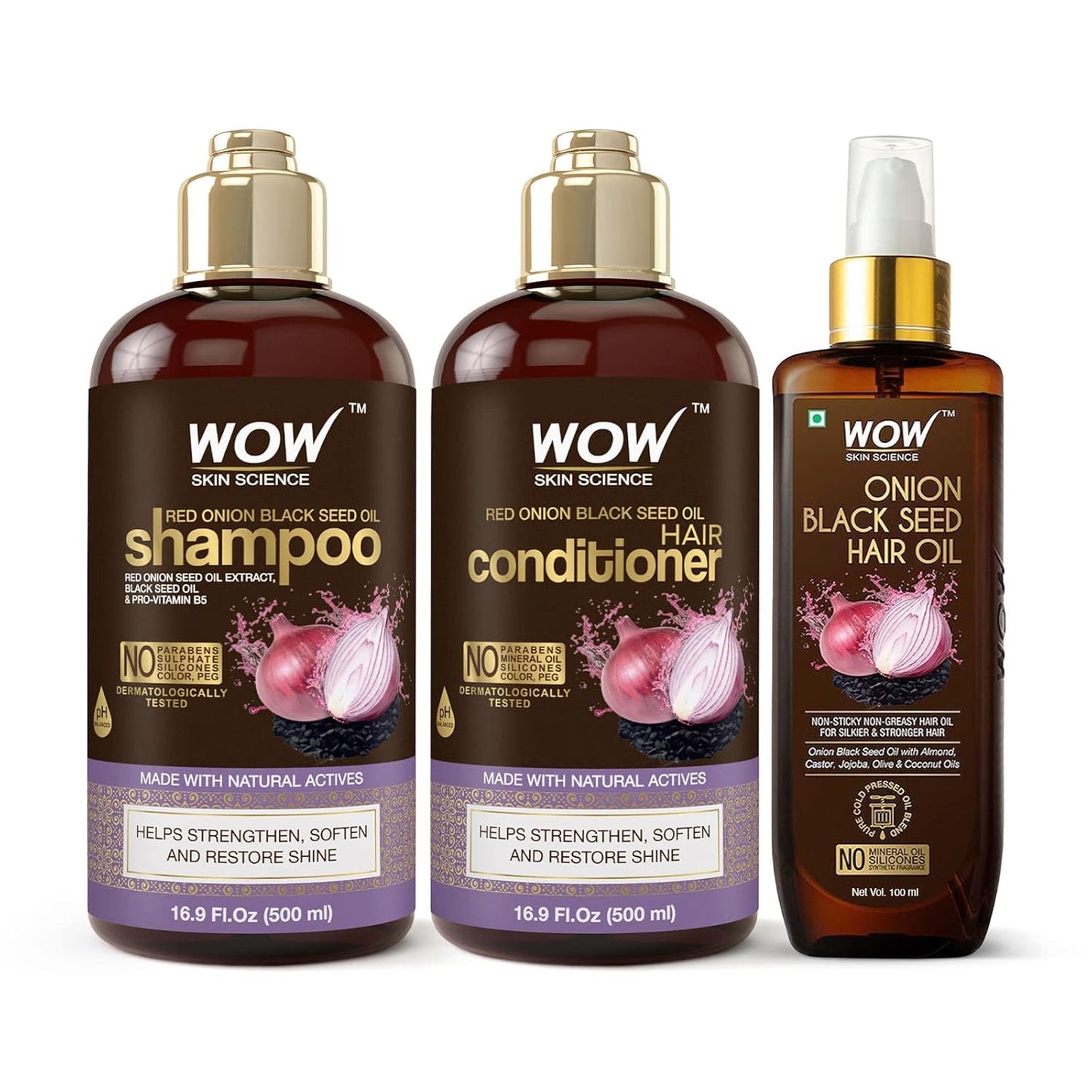 WOW Onion Black Seed Oil Shampoo & Conditioner Set: 500 ml each + 100 ml Hair