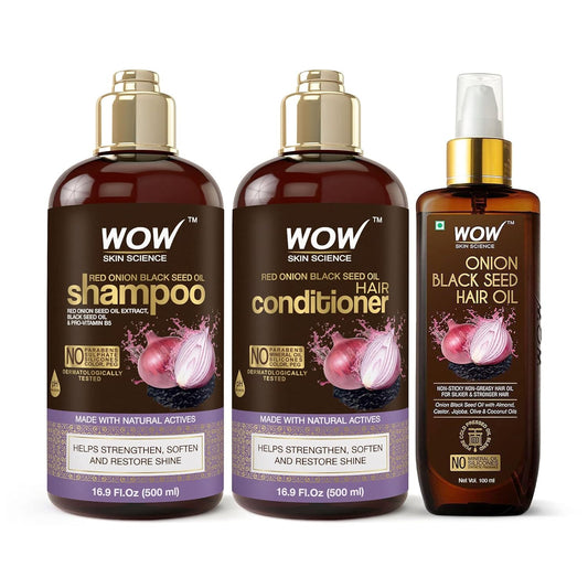 WOW Onion Black Seed Oil Shampoo & Conditioner Set: 500 ml each + 100 ml Hair