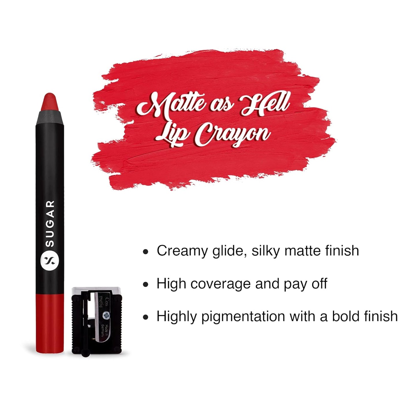 SUGAR Cosmetics Matte As Hell Crayon Lipstick: 01 Scarlett O'Hara, 2.8 g