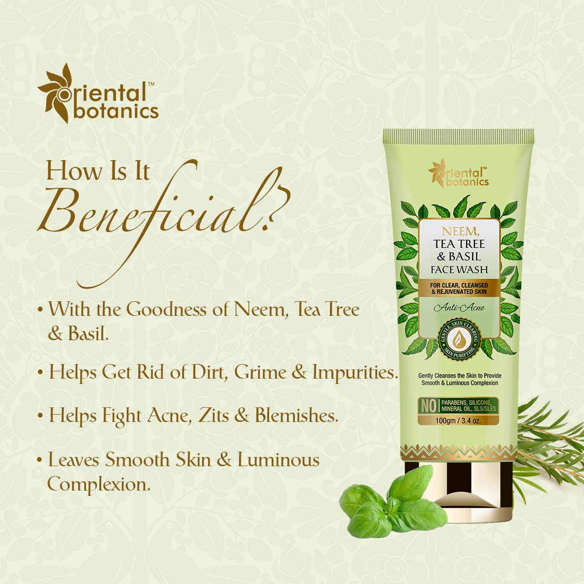 Oriental Botanics Neem, Tea Tree & Basil Face Wash: 100 ml