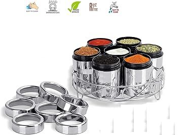 iKonbi Stainless Steel Masala & Dryfruit Set with Lid/Multipurpose Dabba Stand 7 in 1 Silver