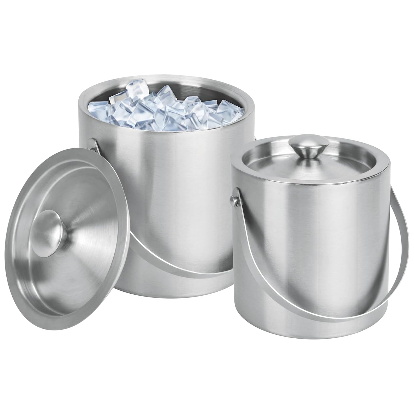 iKonbi Stainless Steel Ice Bucket, Ice Bucket with Tong for Travelling, 1 Litre, 5.5 Inch Bucket with air Tight top