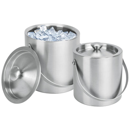 iKonbi Stainless Steel Ice Bucket, Ice Bucket with Tong for Travelling, 1 Litre, 5.5 Inch Bucket with air Tight top