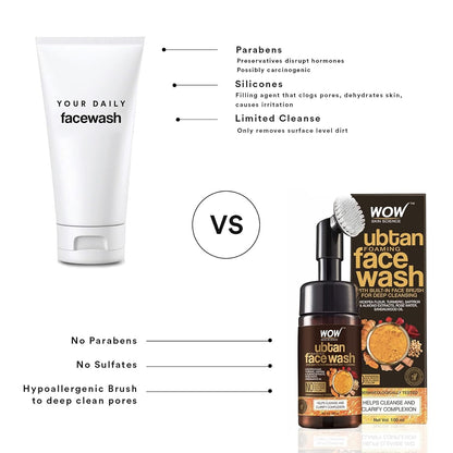 WOW Ubtan Foaming Facial Cleanser: 100 ml with brush