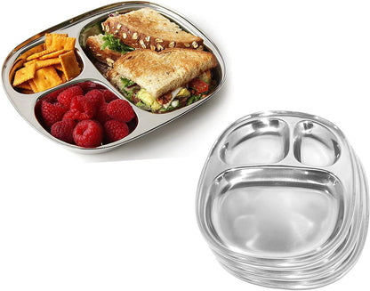 iKonbi 3-in-1 Compartment Plate Set Stainless Steel, Set of 6