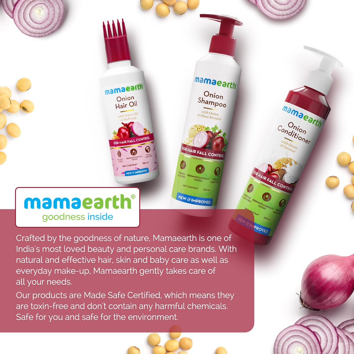 Mamaearth Anti Hair Fall Spa Set: Onion Shampoo 250 ml + Conditioner 250 ml + Oil 150 ml