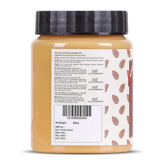 Urban Platter Almond Butter (Without Skin), 250g (Nutty Flavour | Single Ingredient | Keto-Friendly | Blanched Paste)