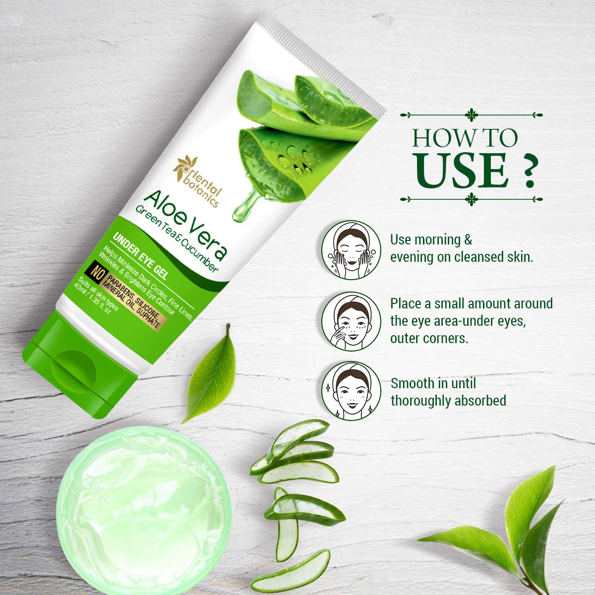 Oriental Botanics Under Eye Gel: Aloe Vera, Green Tea & Cucumber, 40 ml
