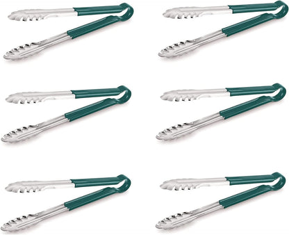 iKonbi Stainless Steel Utility Tongs with Vinyl Coating Green, Set of