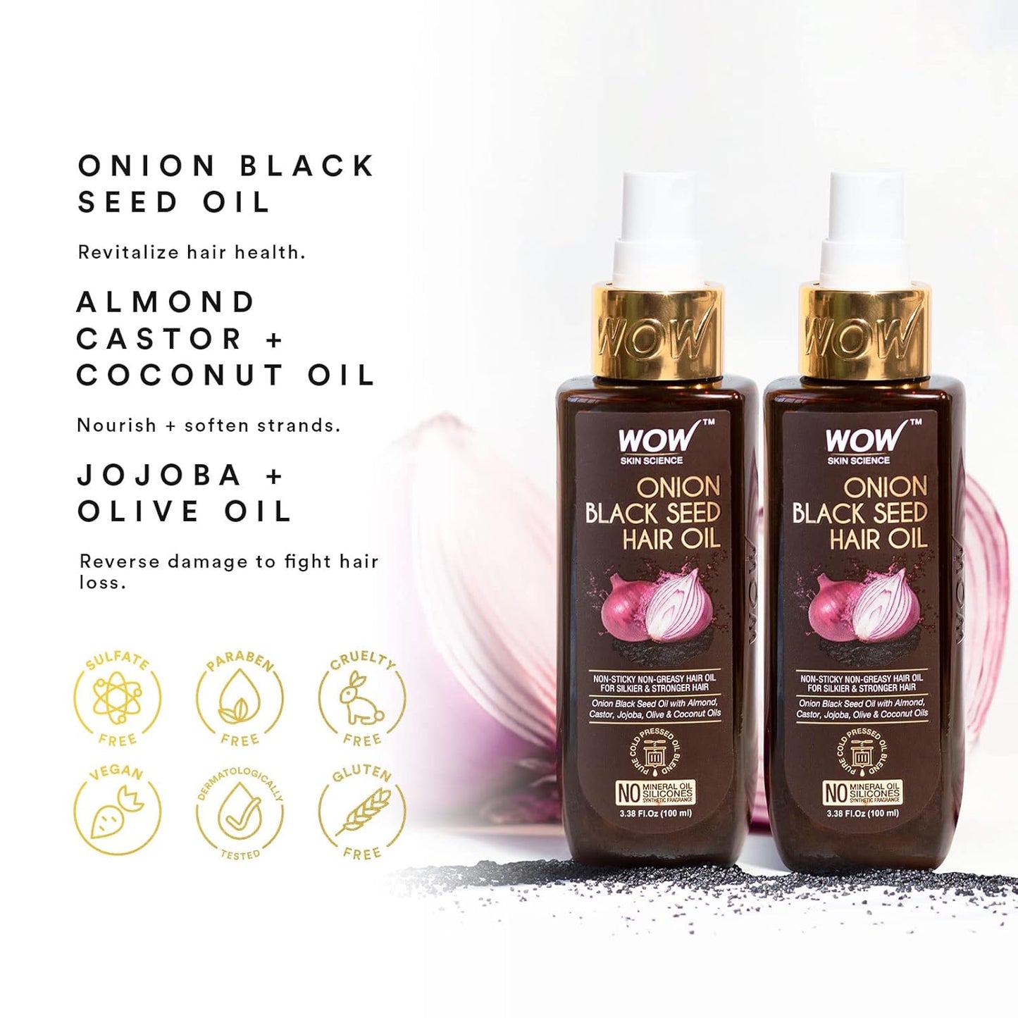 WOW Onion Black Seed Hair Oil: Pack of 2, 100 ml each
