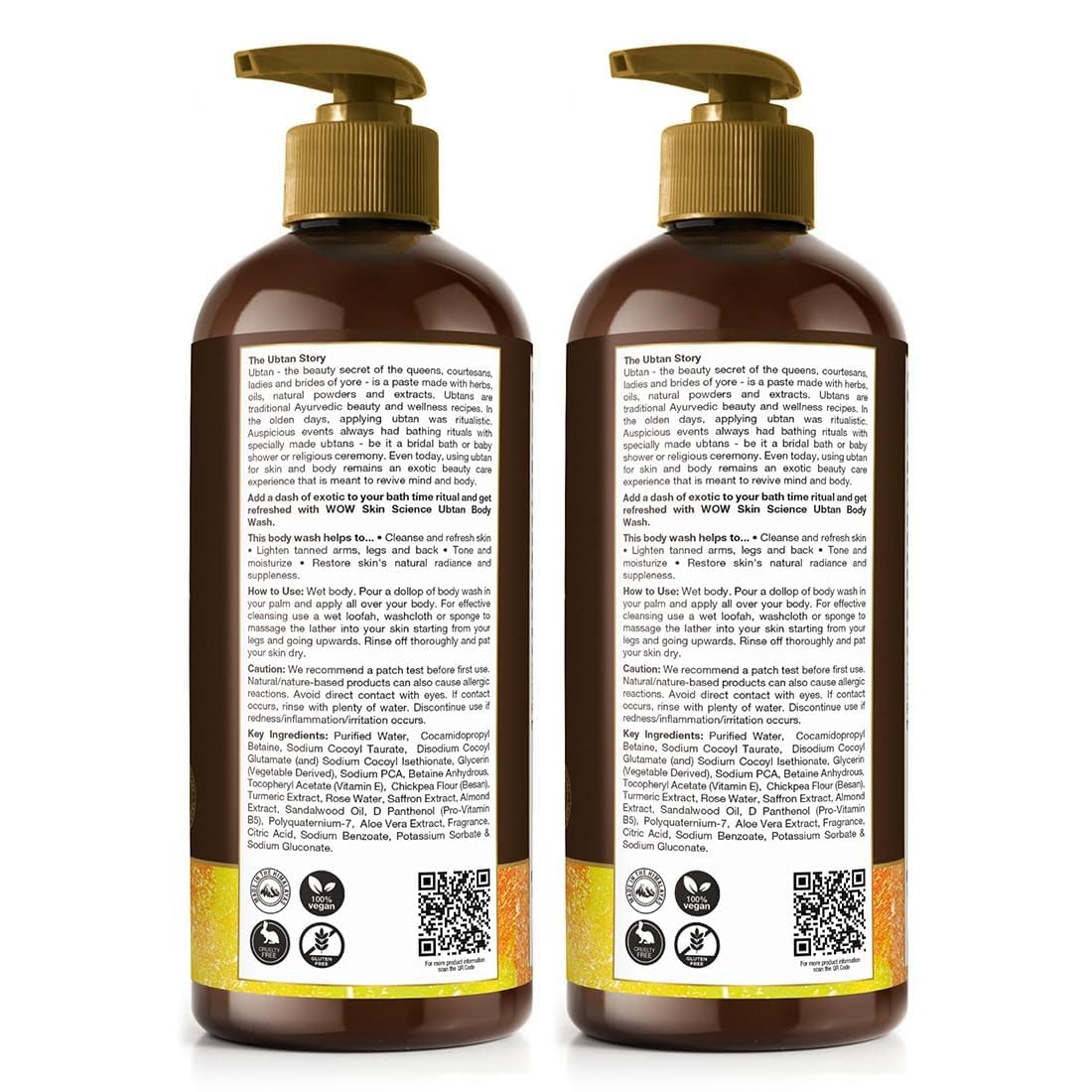 WOW Skin Science Ubtan Body Wash: Pack of 2, 500 ml each