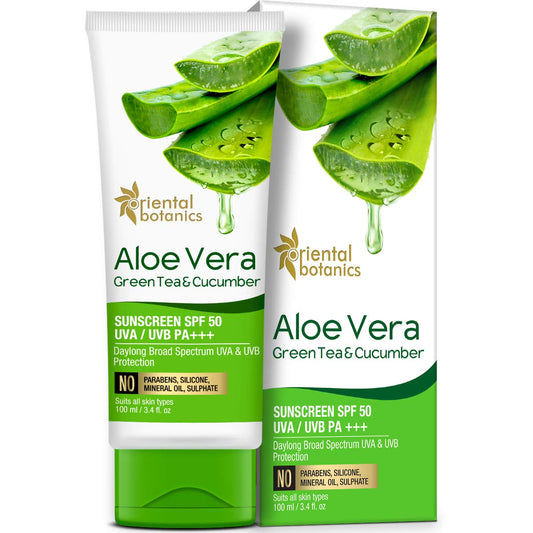 Oriental Botanics Aloe Vera, Green Tea & Cucumber Sunscreen: SPF 50, 100