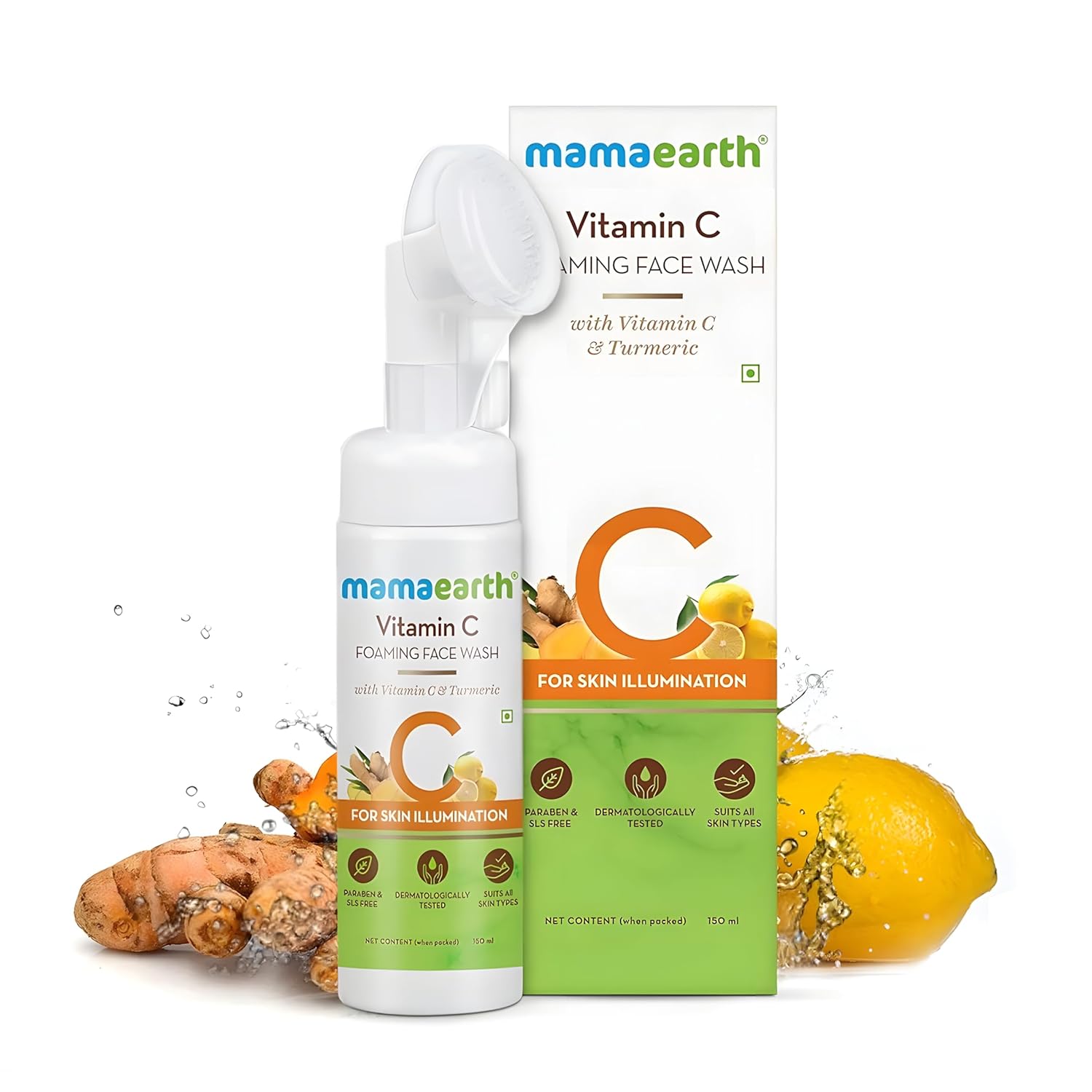 Mamaearth Vitamin C FaceWash: With Brush, Vitamin C & Turmeric, 150