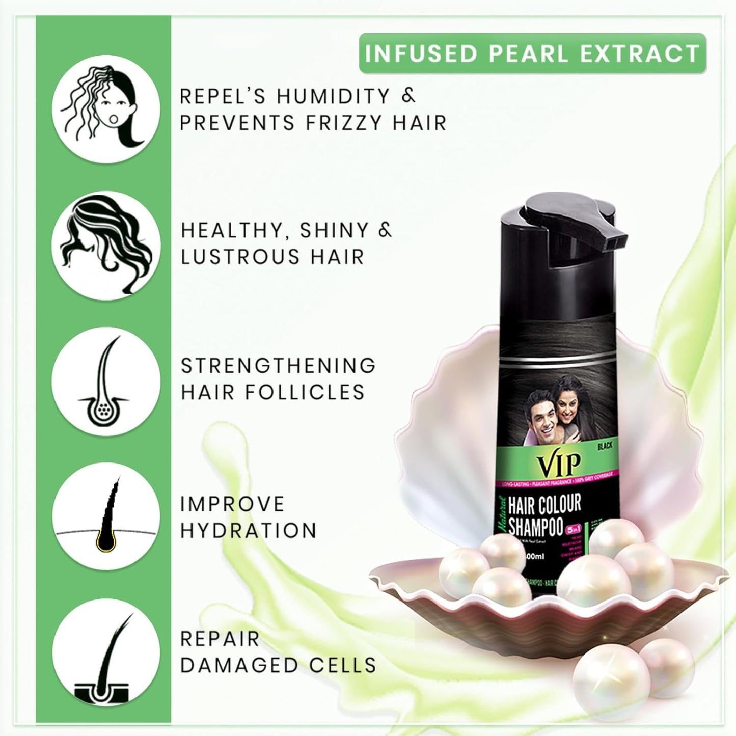 VIP NATURAL HAIR COLOUR SHAMPOO 180 ML, Black