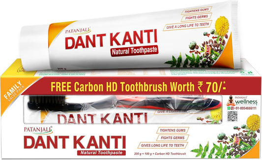 Patanjali Dant Kanti Toothpaste Value Pack: 300g (200g + 100g) with