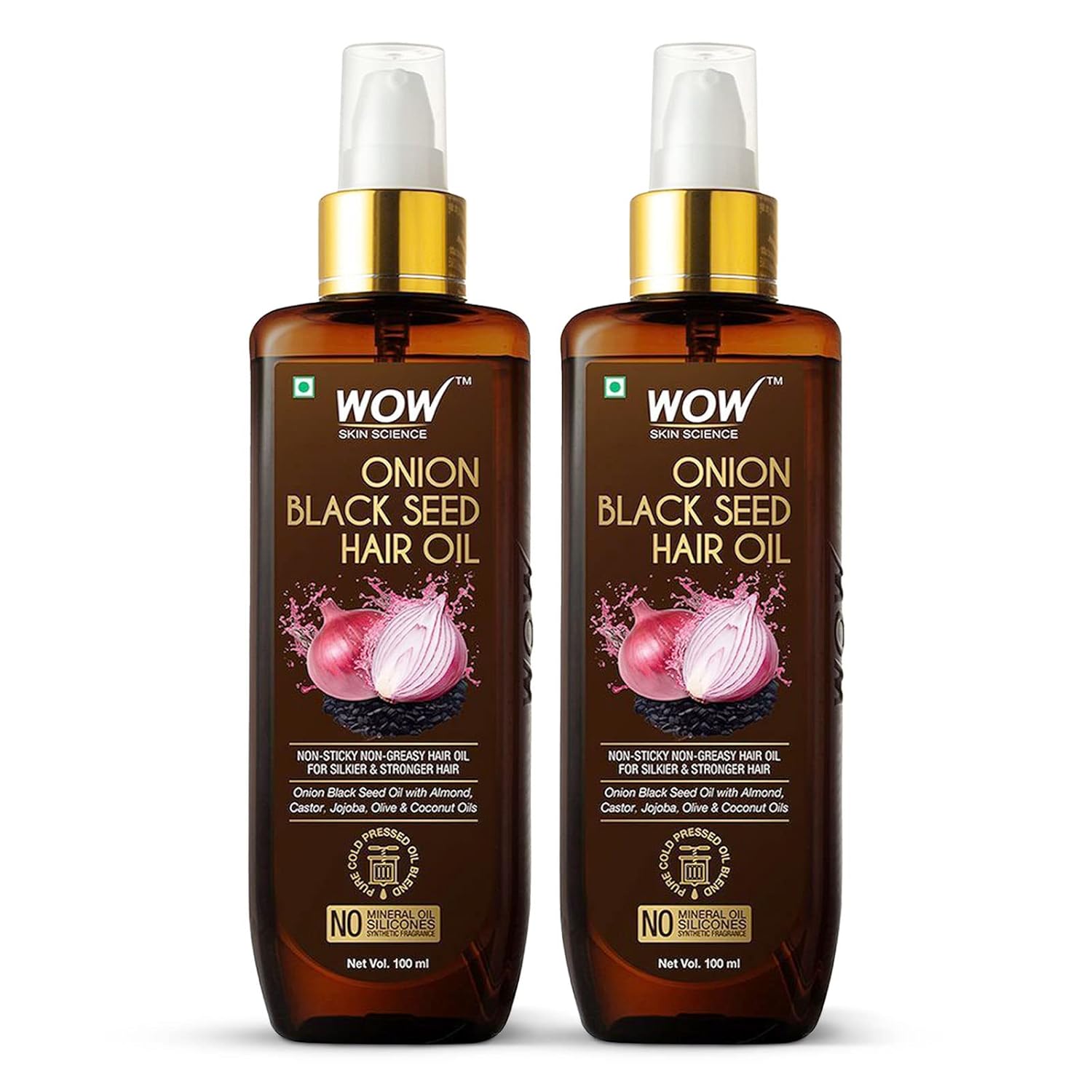 WOW Onion Black Seed HairOil: Pack of 2, 100 ml
