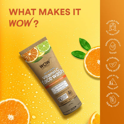 WOW Vitamin C Face Wash: Brightening, Eco-Friendly Tube, 100 ml