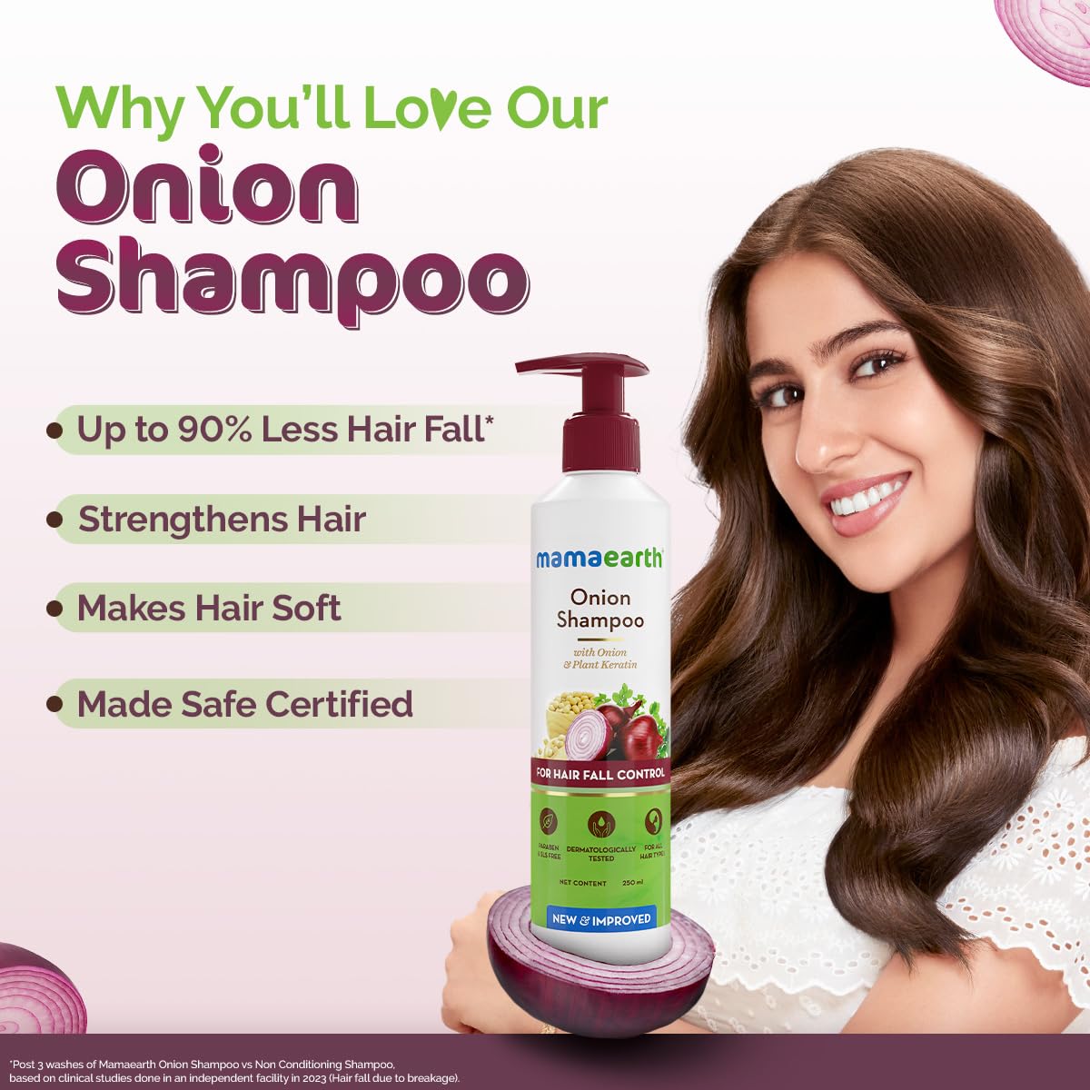 Mamaearth Onion Shampoo for Hair Growth &amp; Hair Fall Control with Onion &amp; Plant Keratin -250 ml