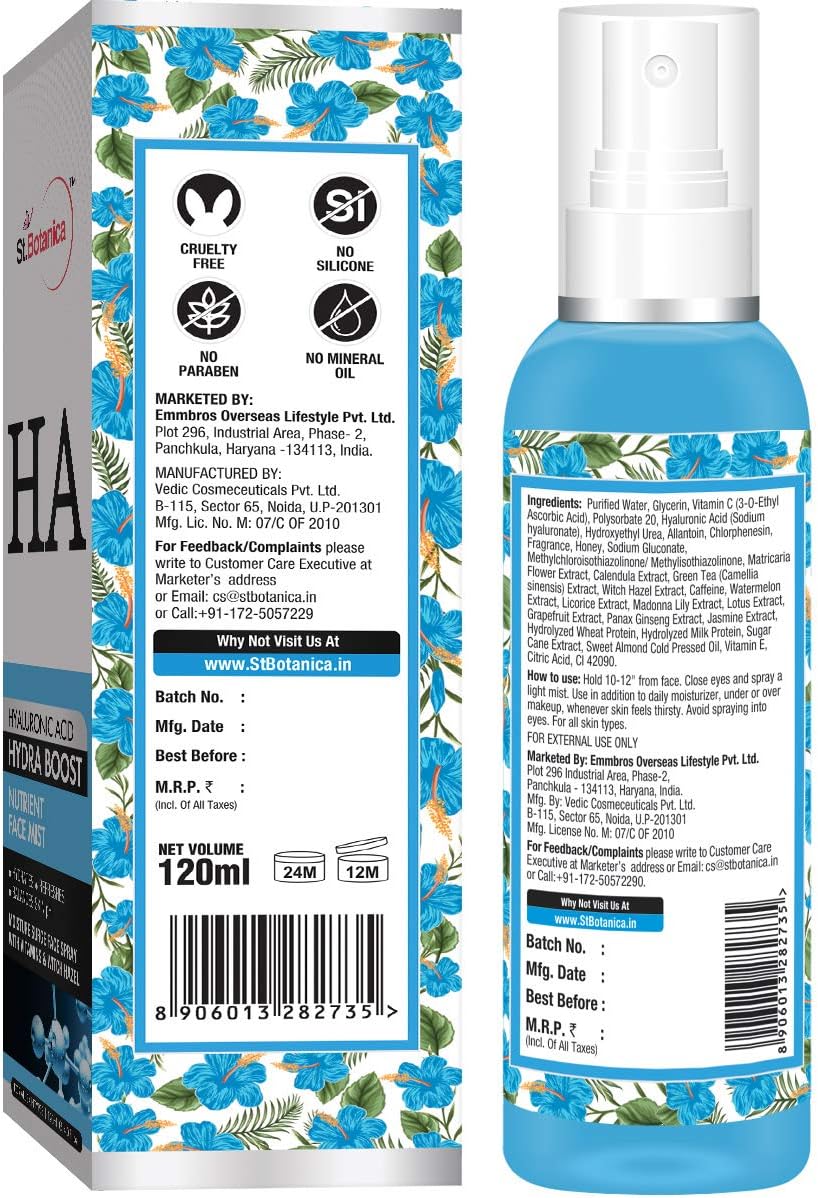StBotanica Hyaluronic Acid Hydra Boost Face Mist: 120 ml