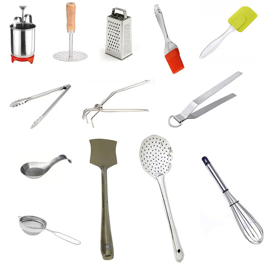 iKonbi Stainless Steel 13 in 1 Perfect Kitchen Tool Combo Set - Potato Masher, Mendu Vada