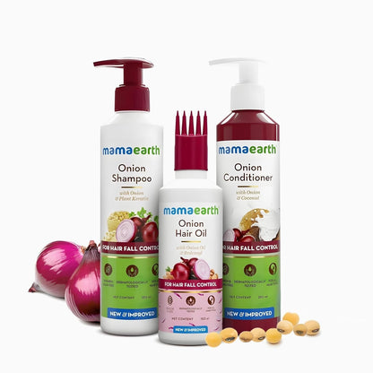 Mamaearth Anti Hair Fall Spa Set: Onion Shampoo 250 ml + Conditioner 250 ml + Oil 150 ml