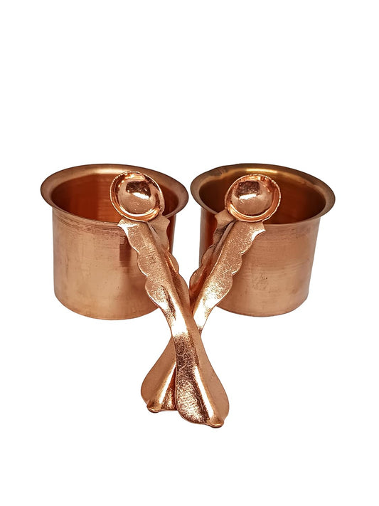 Panchpatra with Spoon (Achman) Copper Set, Handmade Pure Copper for Office, Temple-Puja Pu