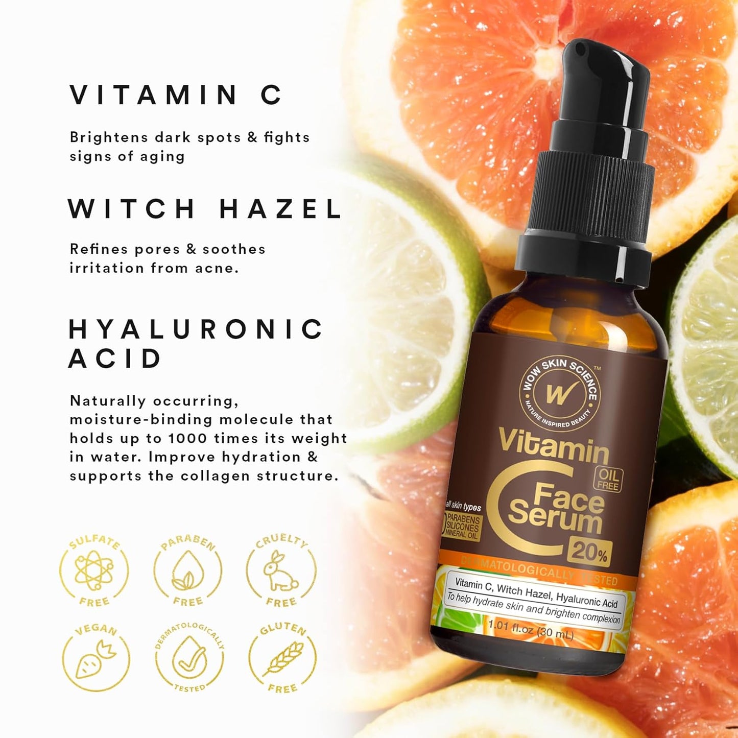 WOW Vitamin C Serum for Face: Hyaluronic Acid, 30 ml