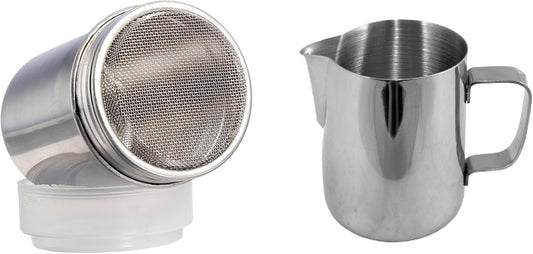 iKonbi Stainless Steel Milk Jug and Chocolate Shaker – 330 g, Set of
