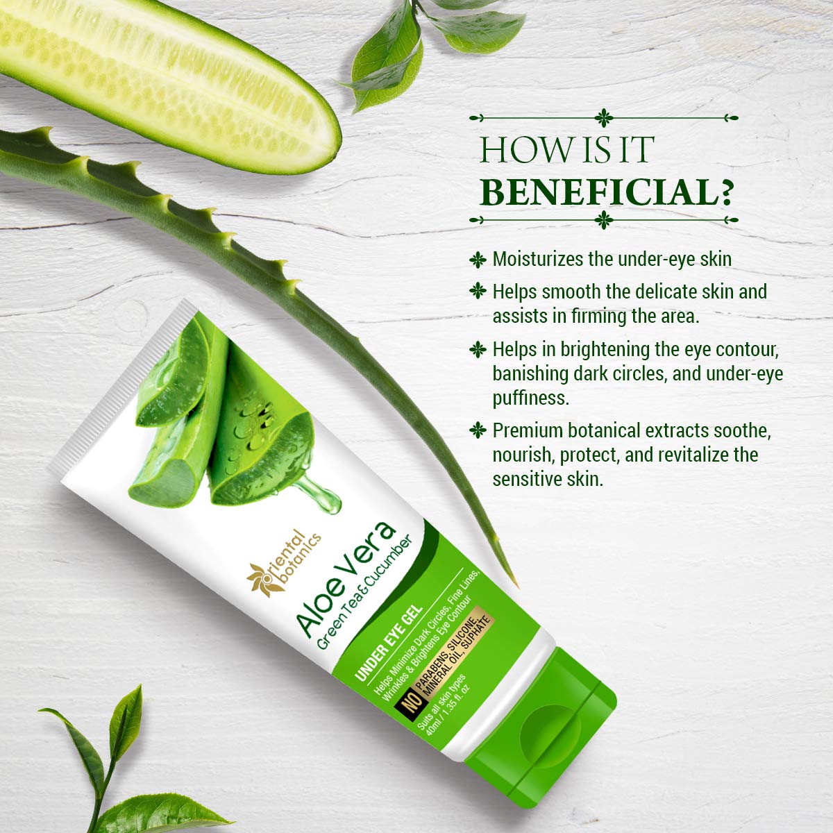 Oriental Botanics Under Eye Gel: Aloe Vera, Green Tea & Cucumber, 40 ml