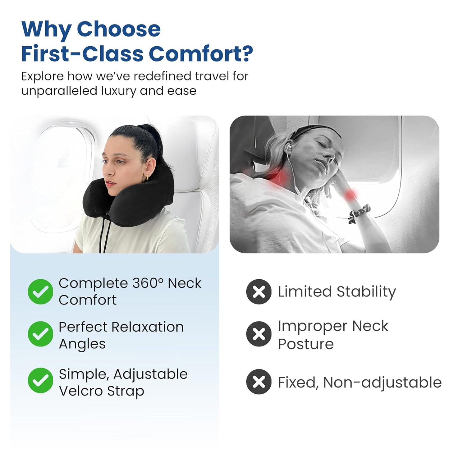 CareFoam Memory Foam Travel Pillow, Comfortable & Supportive Neck Pillow, Pain Relief Sleeping Neck Pillows for Travel, Airplane Pillow for Sleeping Airplane, Car, Office and Home