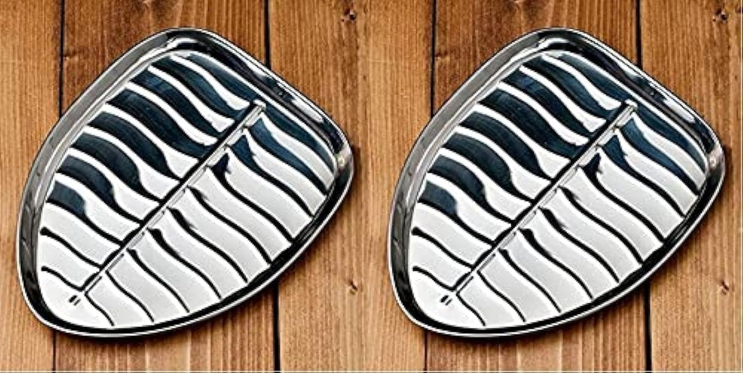 iKonbi Stainless Steel 2 Pcs Banana Leaf Shape Dinner/Snack/Mess Tray- Set of 2 Large