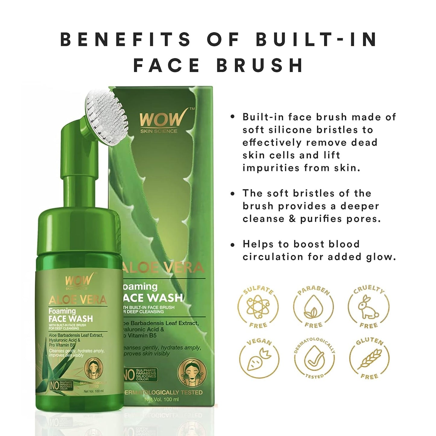 WOW Aloe Vera Face Wash: With Brush, 100 ml