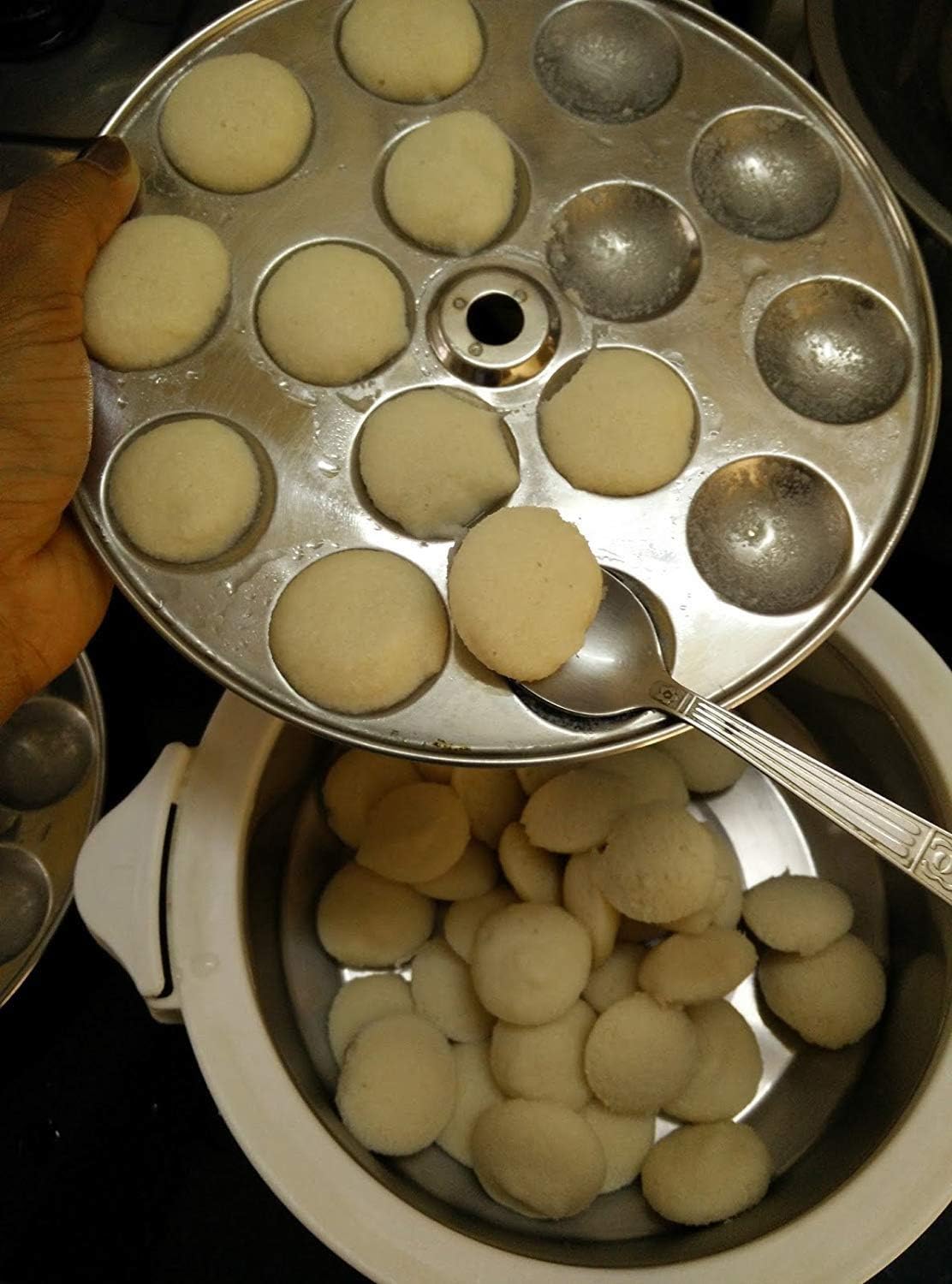 iKonbi Stainless Steel Small/Mini Idli 4 Plate Stand/Maker/Pot Silver